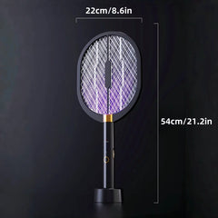 2-In-1 Electric Mosquito Swatter with USB Charging Base, Powerful Bug Zapper Racket with 3-Layer Safety Net