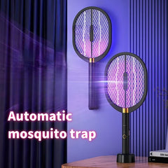 2-In-1 Electric Mosquito Swatter with USB Charging Base, Powerful Bug Zapper Racket with 3-Layer Safety Net